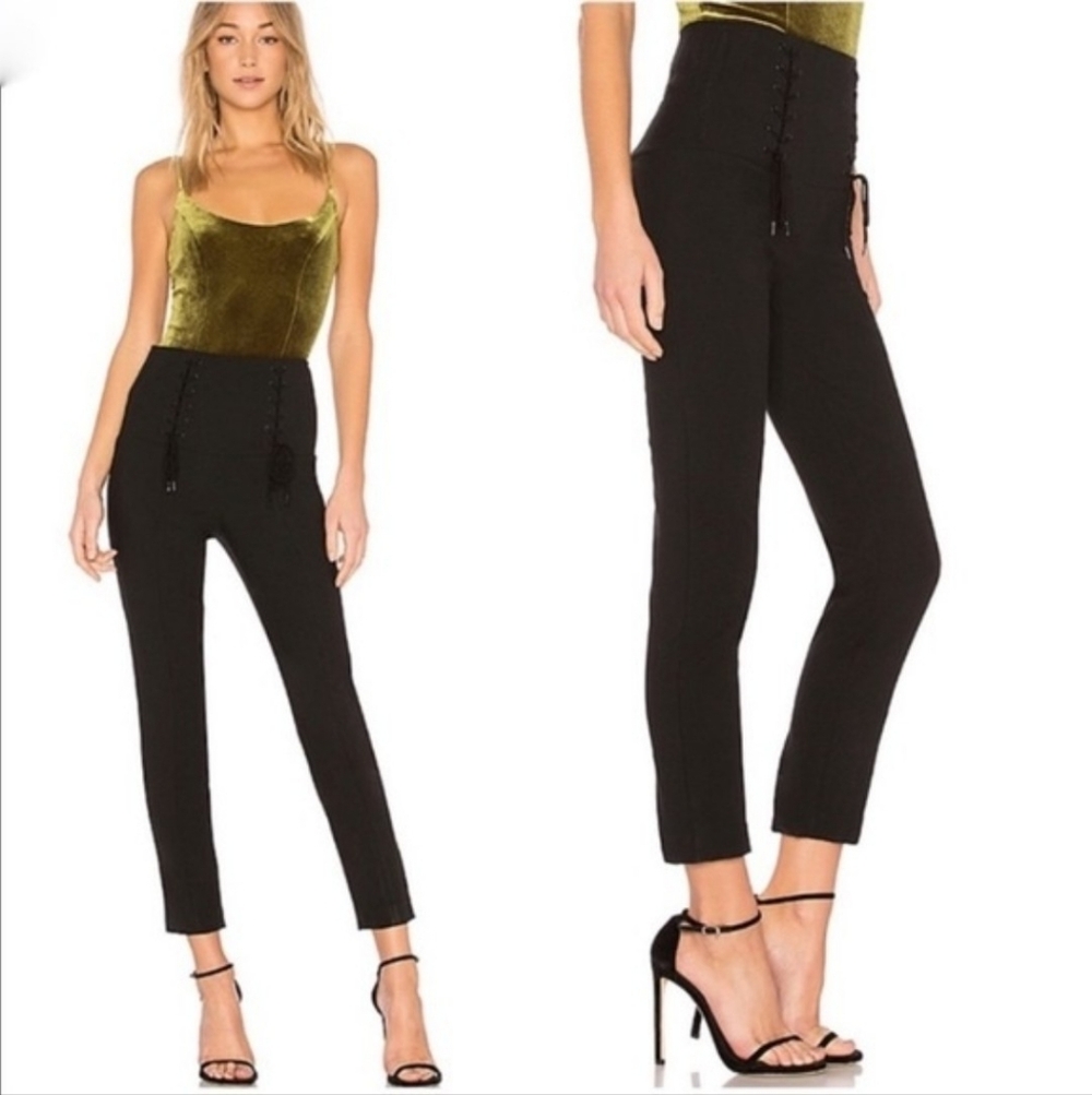 Tibi Anson High Waisted Lace Up Tie Pants Black